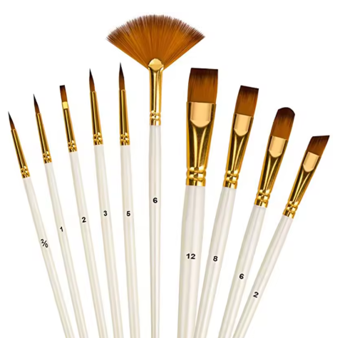 Paint Brushes Set 10Pcs Nylon Hair Brush for Acrylic Painting Oil Paint Watercolor Paint Artistic Brush Art Supplies Various Brushes Set