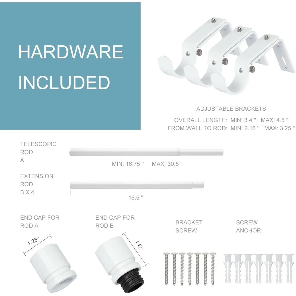 Curtain Rods for Windows 144 Inches Adjustable Length 1 Inch Diameter, Window Curtain Rod White