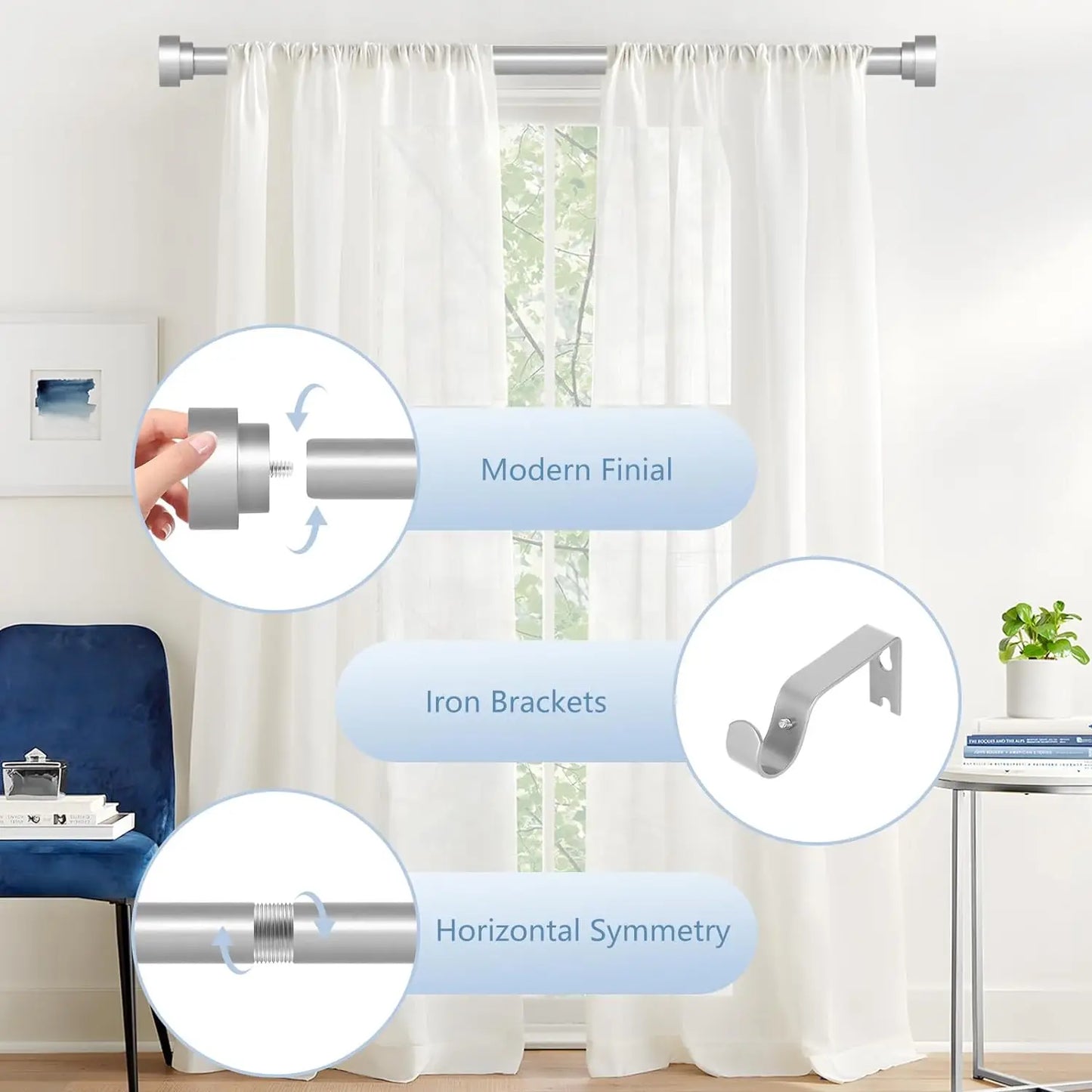 1‘’Diameter Heavy Duty Curtain Rods, One Set of silver Curtain rod, Window treatment, Drapes rod,Curtains Rods.