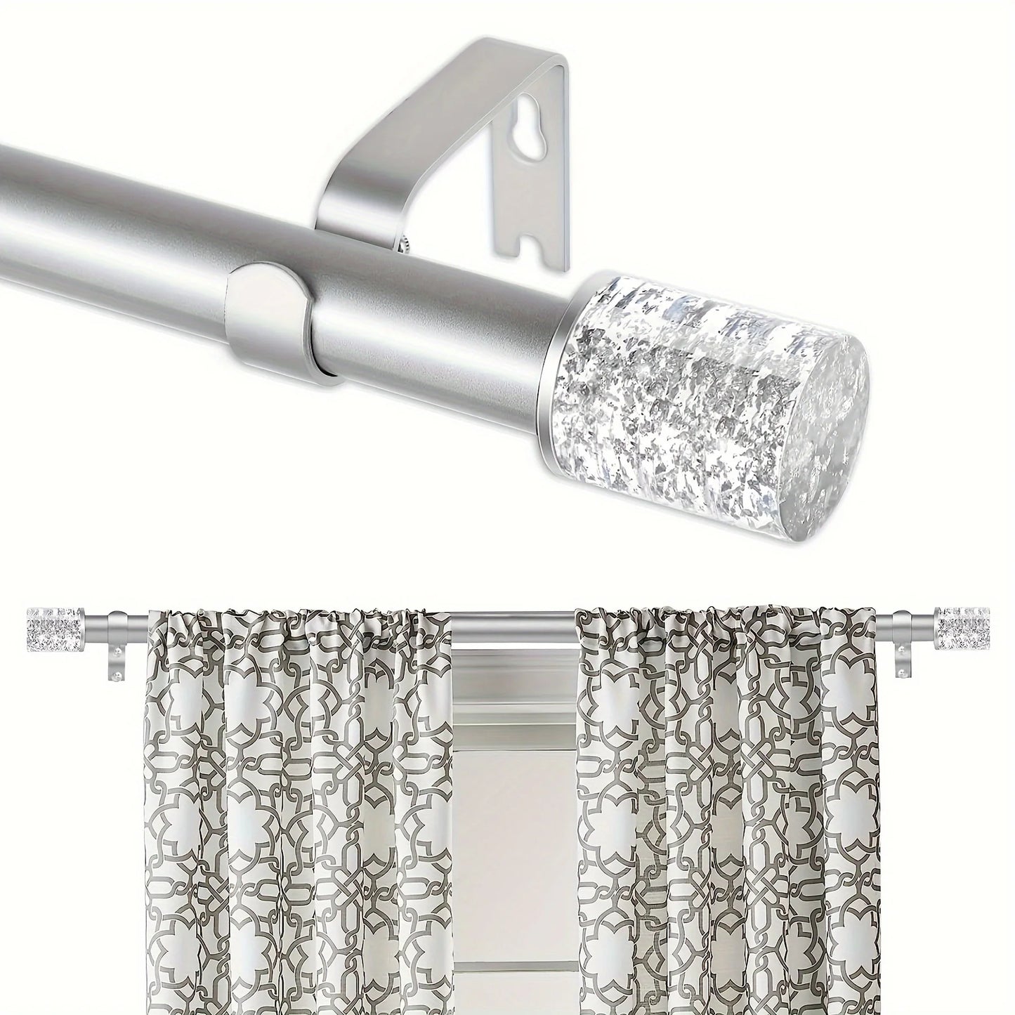 Silver Rod Curtain Rods For 60 To 120 Inch, 1" Diameter Heavy Duty Curtain Rod, Modern Curtain Rod