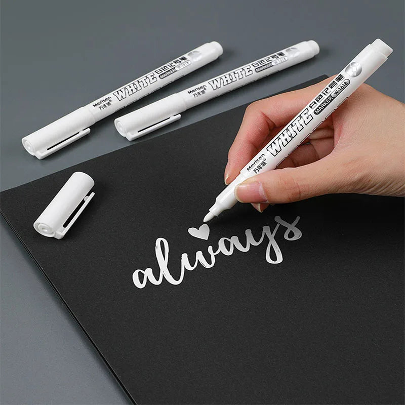 White Pen Waterproof Metal Marker Permanent White 2PCS Pens Paint Pen Art Pens Fabric Wood Leather Markers