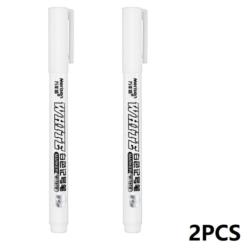 White Pen Waterproof Metal Marker Permanent White 2PCS Pens Paint Pen Art Pens Fabric Wood Leather Markers