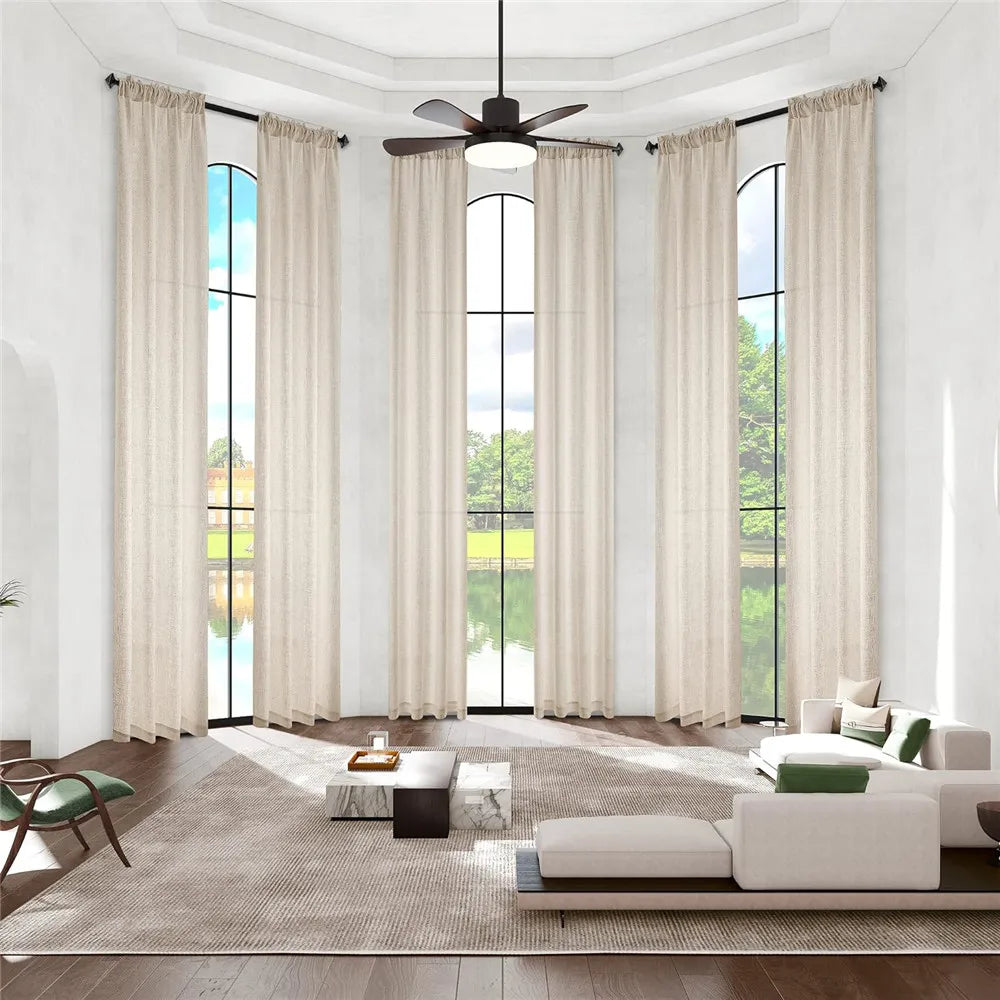 Long Curtains Linen Tick Sheer Over 3m Curtains Custom Drapes Long High Ceiling Curtain