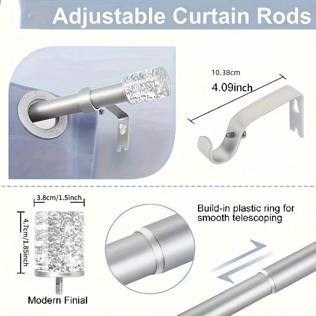 Silver Rod Curtain Rods For 60 To 120 Inch, 1" Diameter Heavy Duty Curtain Rod, Modern Curtain Rod