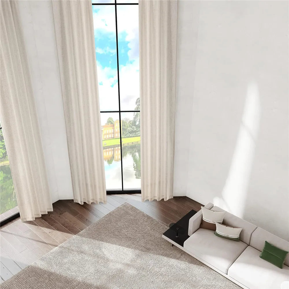 Long Curtains Linen Tick Sheer Over 3m Curtains Custom Drapes Long High Ceiling Curtain