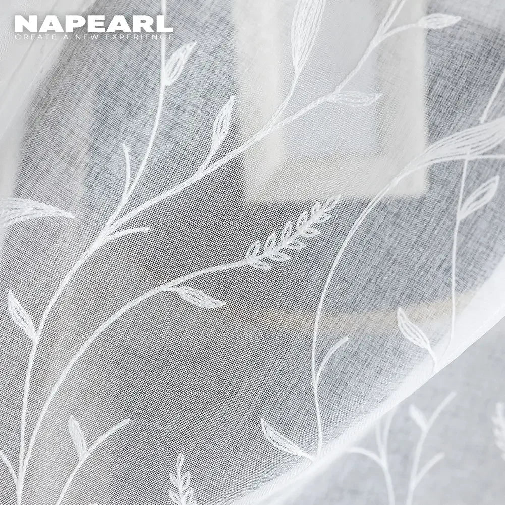 White Sheer Curtain with Embroidery Floral Fabric Curtains White Sheer Drapes