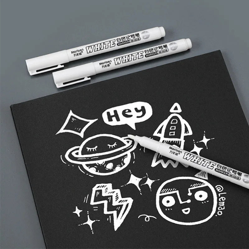 White Pen Waterproof Metal Marker Permanent White 2PCS Pens Paint Pen Art Pens Fabric Wood Leather Markers