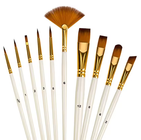 Paint Brushes Set 10Pcs  Nylon Hair Brush for Acrylic Painting Oil Paint Watercolor Paint  Artistic Brush Art Supplies Various Brushes Set