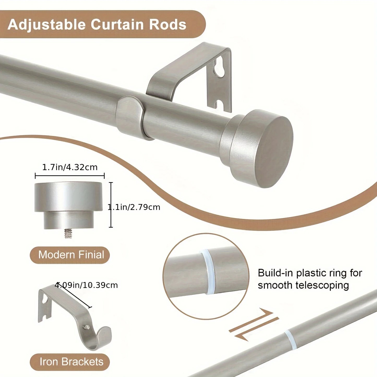 Curtain rod，1‘’Diameter Heavy Duty Curtain Rods, Silver Curtains Rods.