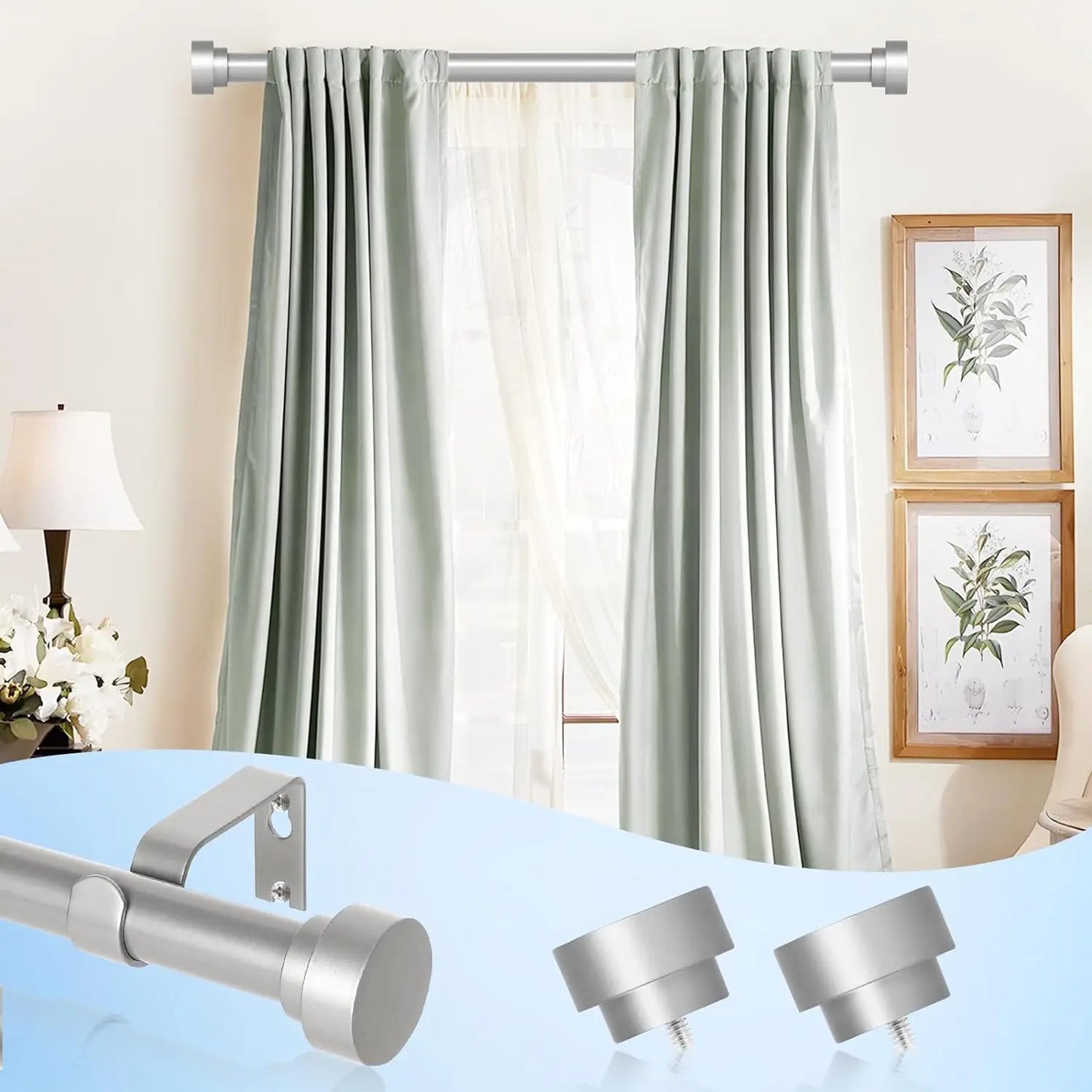 Curtain rod，1‘’Diameter Heavy Duty Curtain Rods, Silver Curtains Rods.