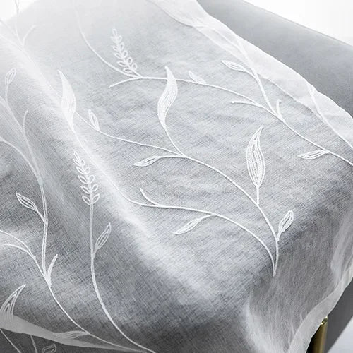 White Sheer Curtain with Embroidery Floral Fabric Curtains White Sheer Drapes