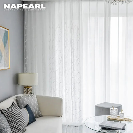 White Sheer Curtain with Embroidery Floral Fabric Curtains White Sheer Drapes